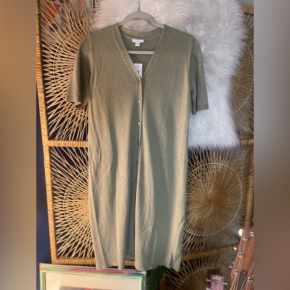 J. Jill NWT Women’s Sage Green Button-Up Cardigan Knit Dress Lagenlook Linen